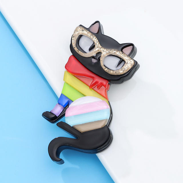 Cute cartoon glasses cat acrylic brooch