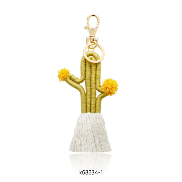 Boho handmade colorful cactus plants keychain