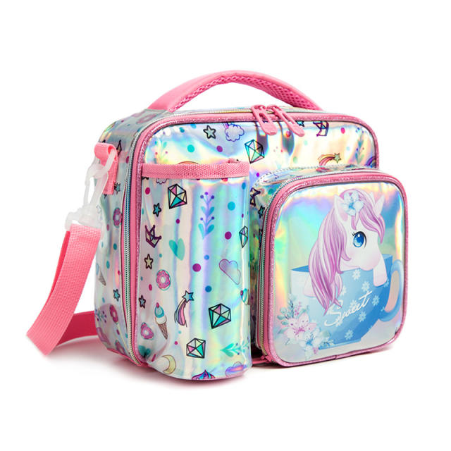 Cartoon school lunch bag with water cup holder
