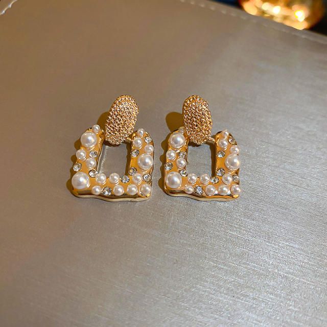 925 needle pearl bead geometric square women earrings