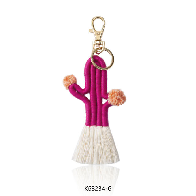 Boho handmade colorful cactus plants keychain
