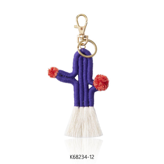 Boho handmade colorful cactus plants keychain