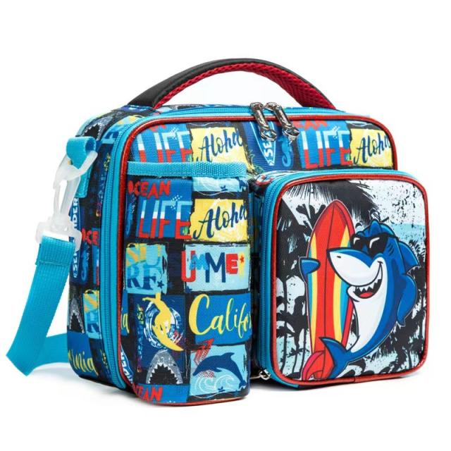 Cartoon school lunch bag with water cup holder