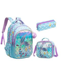 17 inch 3pcs fish tail unicorn school bag lunch bag pencil case set
