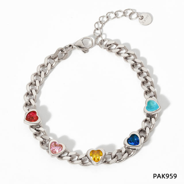 Delicate creative rainbow cubic zircon stainless steel bracelet