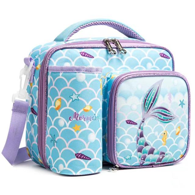 Cartoon school lunch bag with water cup holder