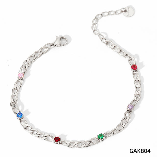 Delicate creative rainbow cubic zircon stainless steel bracelet