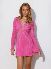 Sexy long trumpet sleeve shiny mini dress