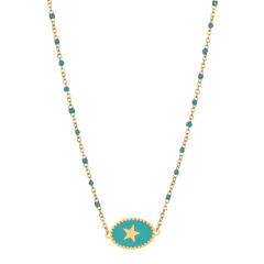 Boho color enamel oval pendant star stainless steel dainty necklace