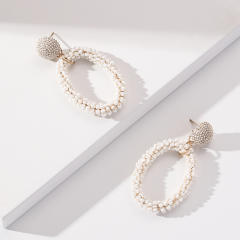 Boho geometric oval shape handmade bead earrings