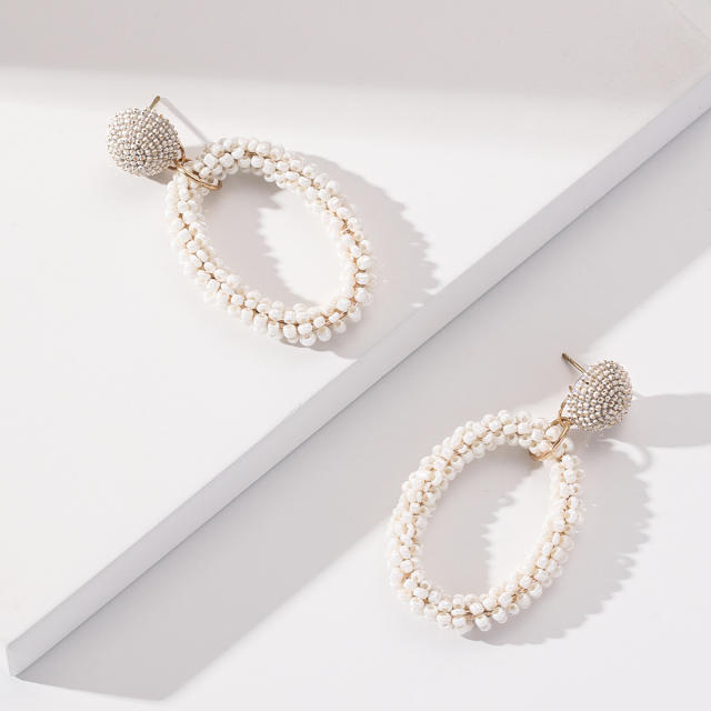 Boho geometric oval shape handmade bead earrings