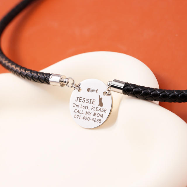 Personality engrave letter Anti-lost pu leather collar for pet