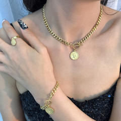 Hot sale coin pendant portrait stainless steel chain necklace set