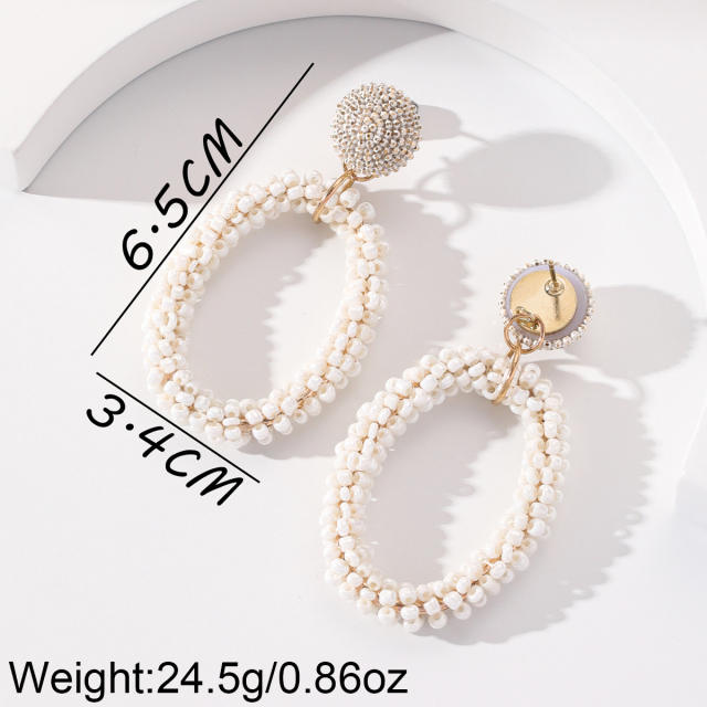 Boho geometric oval shape handmade bead earrings
