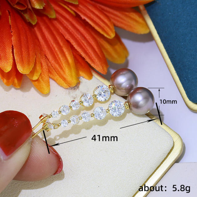 Elegant cubic zircon gray pearl dangle earrings