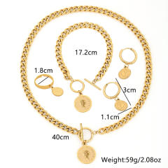 Hot sale coin pendant portrait stainless steel chain necklace set