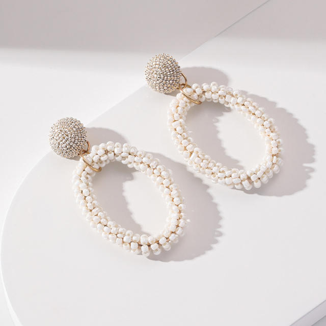 Boho geometric oval shape handmade bead earrings