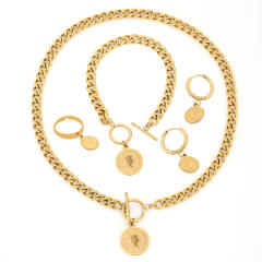 Hot sale coin pendant portrait stainless steel chain necklace set