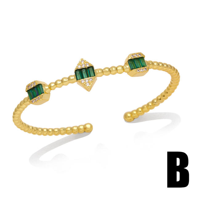 Vintage emerald cubic zircon gold plated copper bangle