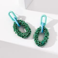 Boho geometric oval shape handmade bead earrings
