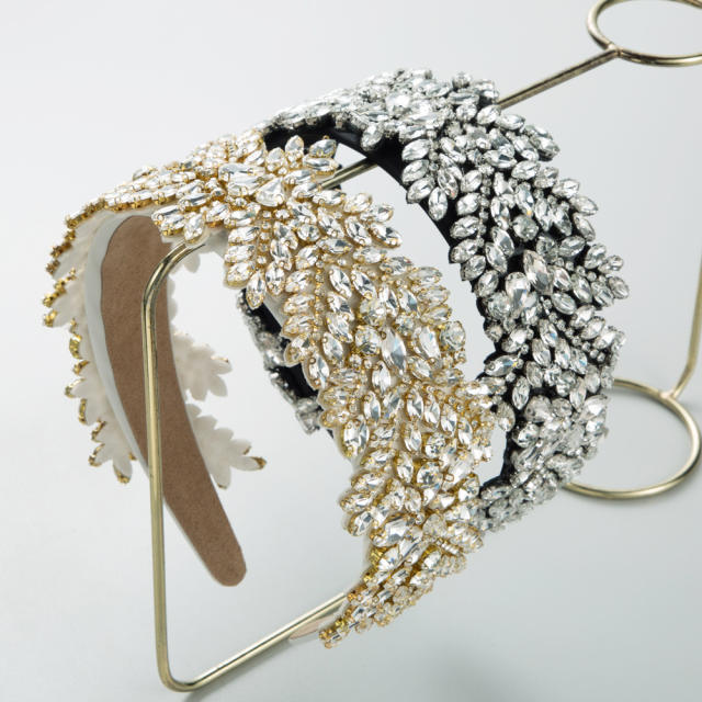Handmade luxury baroque glass crystal statement wedding headband