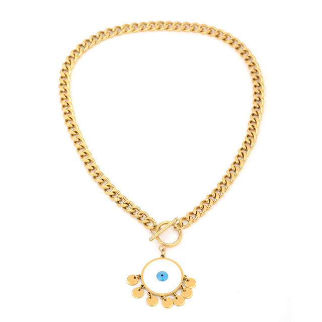 Classic evil eye cuban link chain stainless steel necklace set