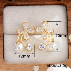 Chic cubic zircon diamond flower pearl women earrings