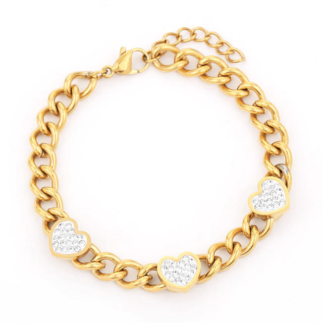 14K diamond heart stainless steel cuban link chain necklace set