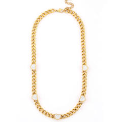 14K diamond heart stainless steel cuban link chain necklace set