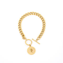 Hot sale coin pendant portrait stainless steel chain necklace set