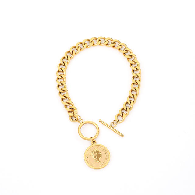 Hot sale coin pendant portrait stainless steel chain necklace set