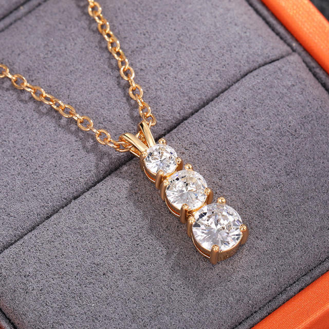 Dainty round cubic zircon copper necklace for women
