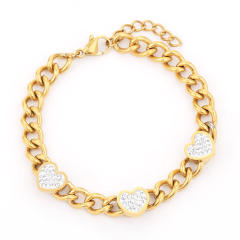14K diamond heart stainless steel cuban link chain necklace set