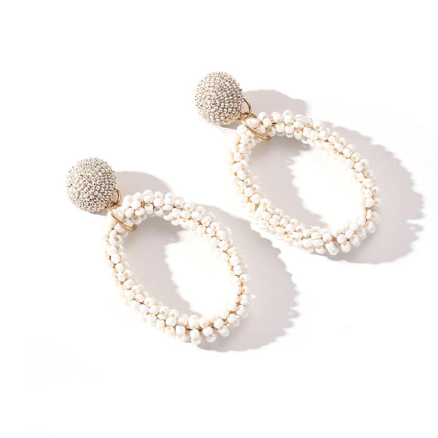 Boho geometric oval shape handmade bead earrings