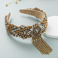 Luxury diamond tassel glass crystal statement baroque wedding headband