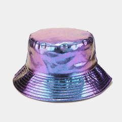 Hiphop PU leather laser color bucket hat