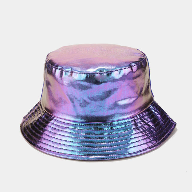Hiphop PU leather laser color bucket hat