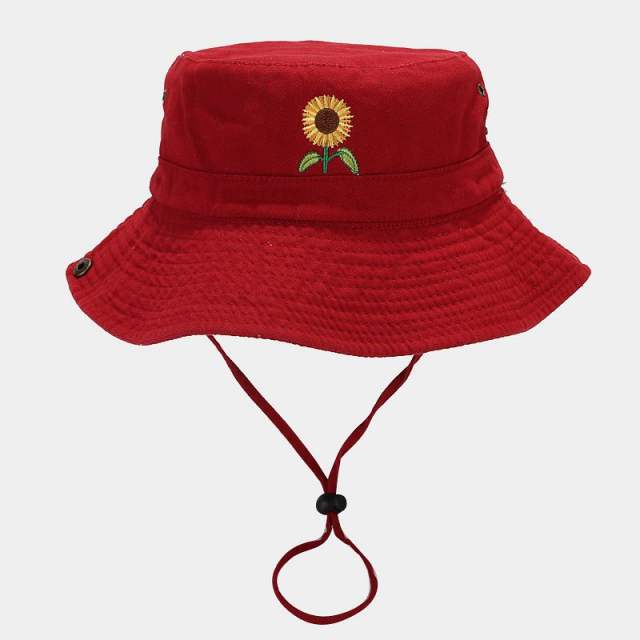 Korean fashion embroidery sunflower outdoor fishing hat bucket hat