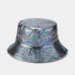 Hiphop PU leather laser color bucket hat