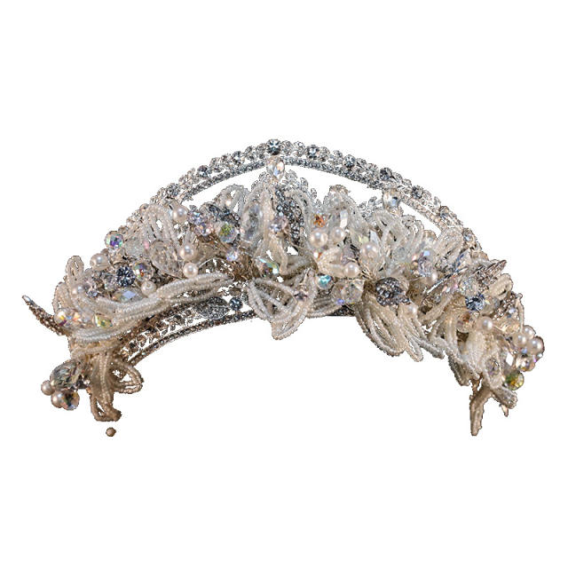Luxury handmade braid bead flower wedding hair crown