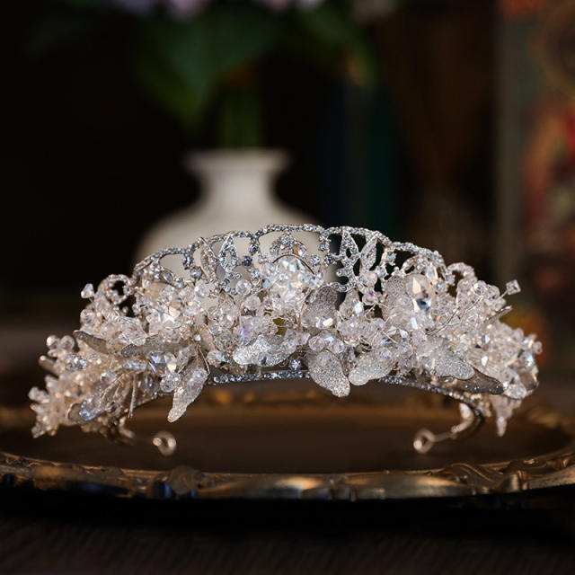 Luxury handmade crystal flower braid wedding prom hair crown