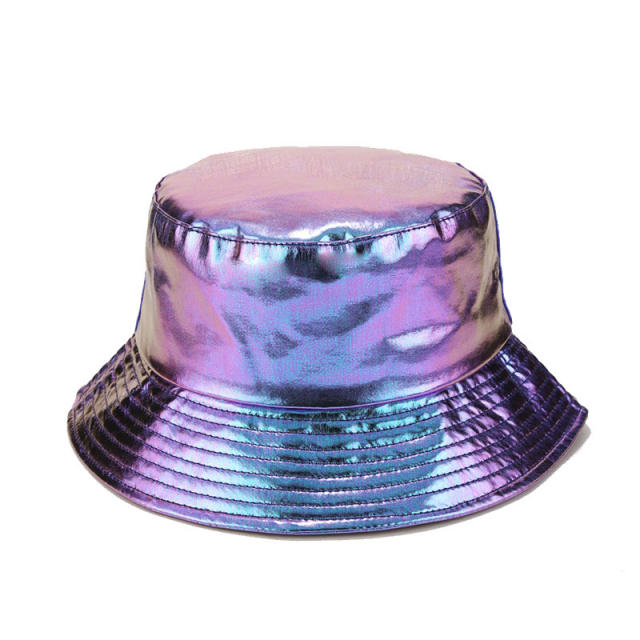 Hiphop PU leather laser color bucket hat