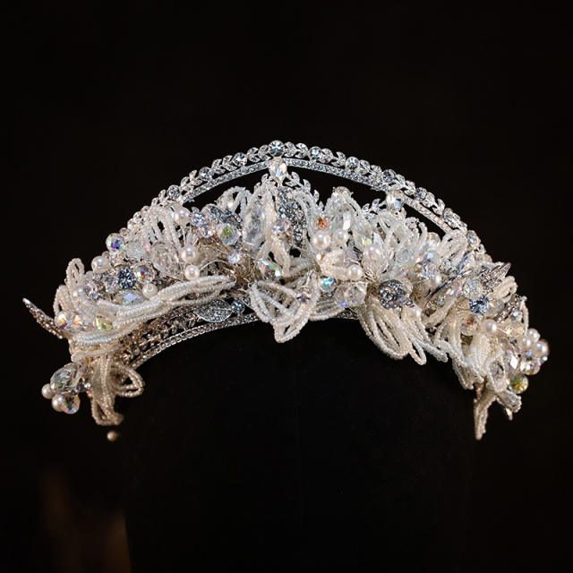 Luxury handmade braid bead flower wedding hair crown