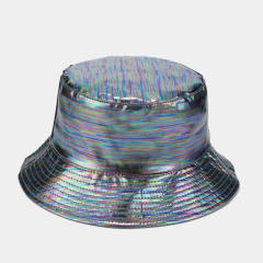 Hiphop PU leather laser color bucket hat