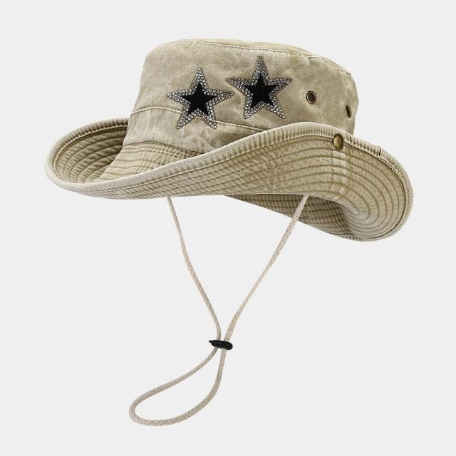 Creative diamond star cowboy denim fishing hat bucket hat