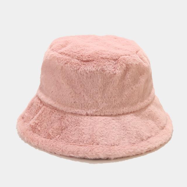Hot sale winter plain color fur fluffy bucket hat