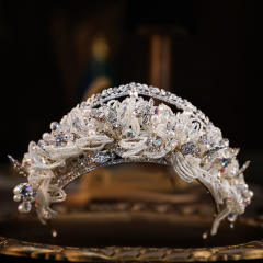 Luxury handmade braid bead flower wedding hair crown