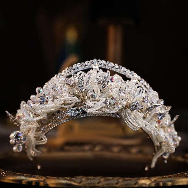 Luxury handmade braid bead flower wedding hair crown