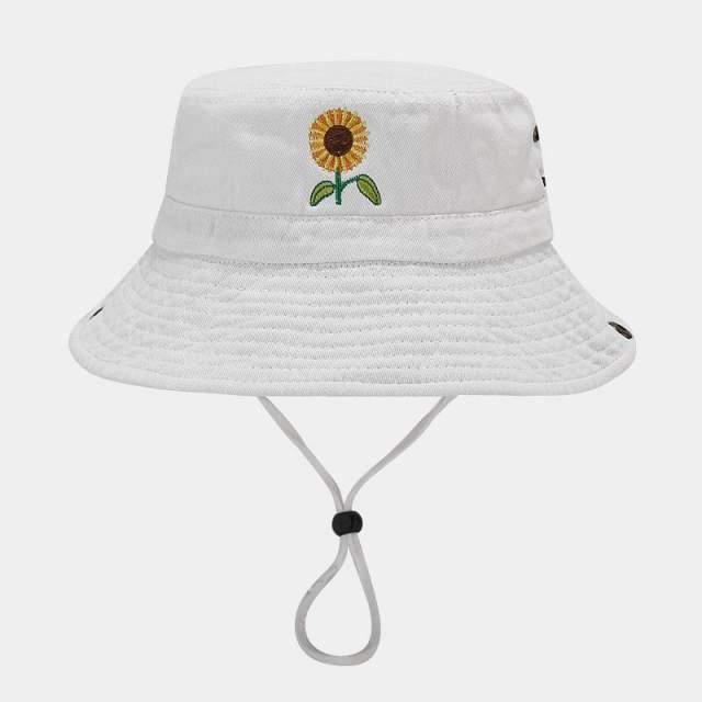 Korean fashion embroidery sunflower outdoor fishing hat bucket hat