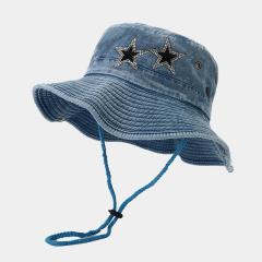 Creative diamond star cowboy denim fishing hat bucket hat